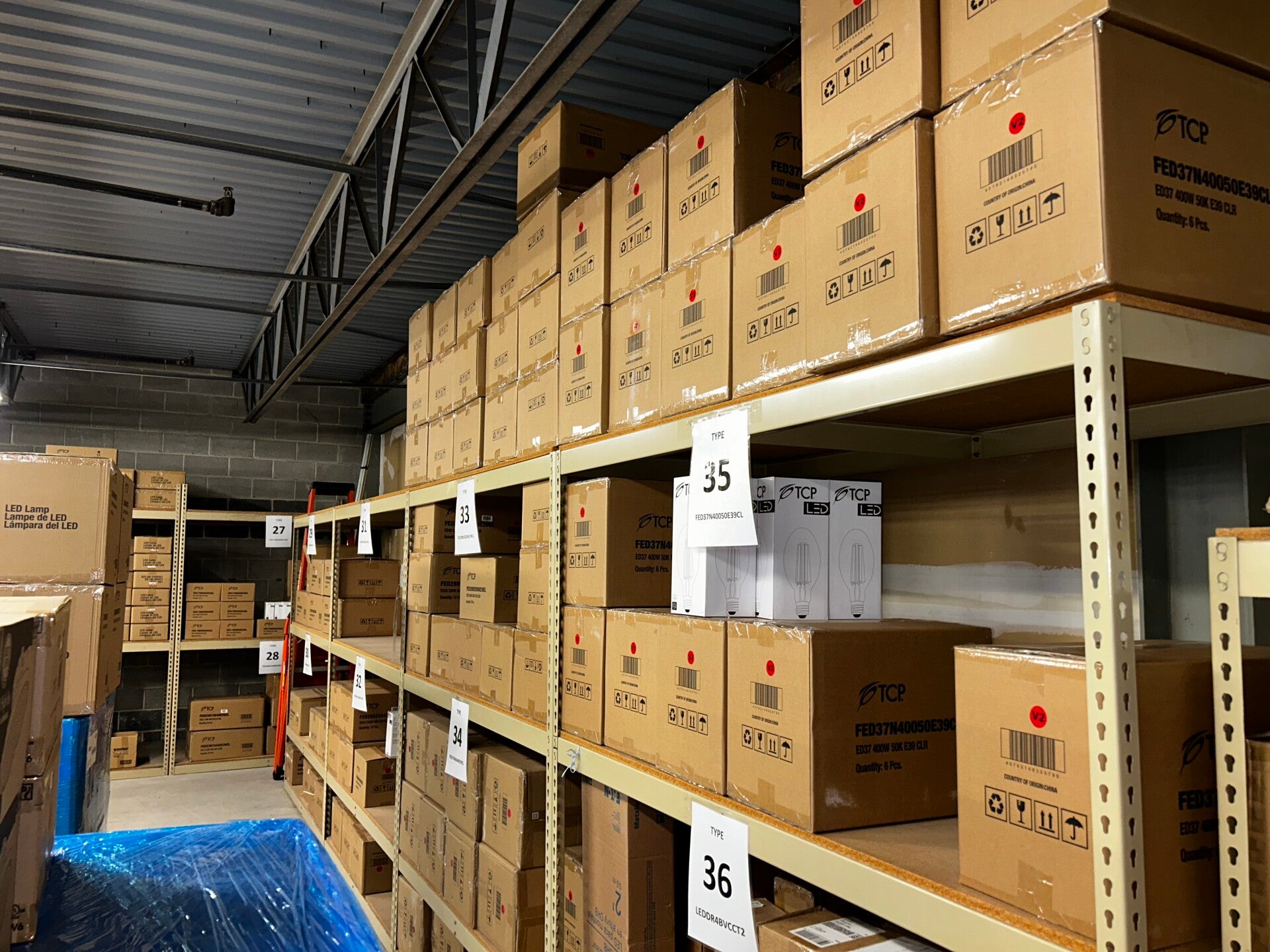 Boxed LED product staged for Will Call pickup